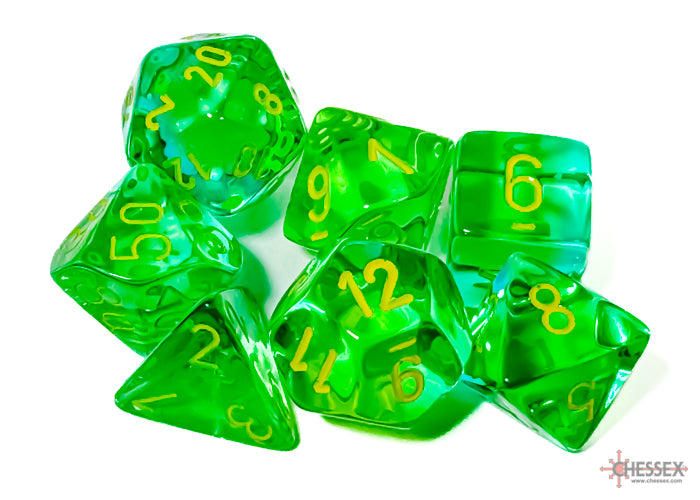 Chessex CHX26466 - Gemini Translucent Green-Teal/Yellow Polyhedral 7-Dice Set - 601982034610 - crystallotus.eu