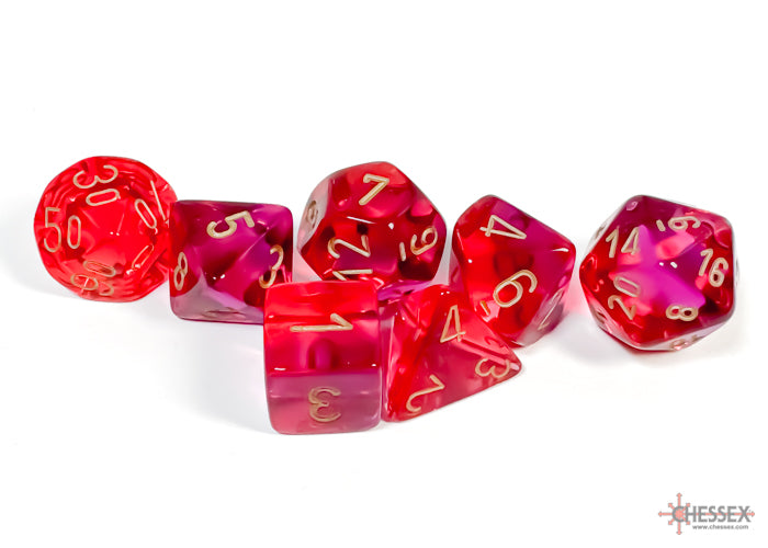 Chessex CHX26467 - Gemini Translucent Red-Violet/Gold Polyhedral 7-Dice Set - 601982034733 - crystallotus.eu
