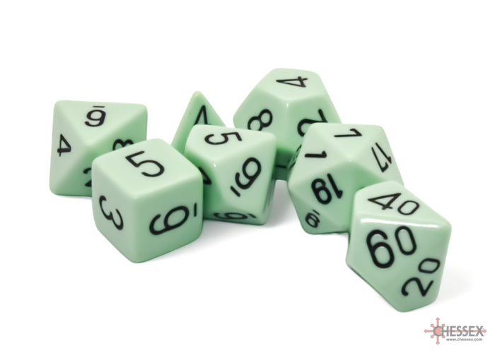 Chessex CHX25465 - Opaque Pastel Green/Black Polyhedral 7-Dice Set - 601982043421 - crystallotus.eu