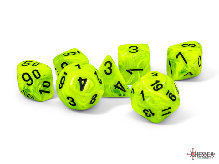 Chessex CHX22430 - Vortex Mega-Hedral Bright Green/Black Polyhedral 7-Dice Set - 601982044114 - crystallotus.eu