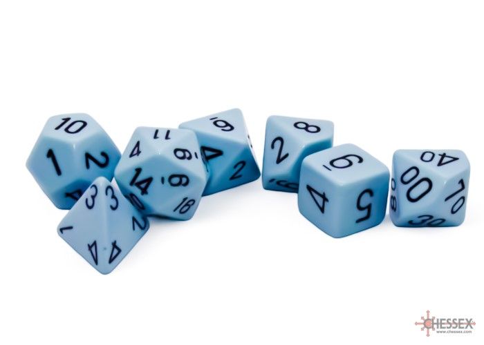 Chessex CHX25466 - Opaque Pastel Blue/Black Polyhedral 7-Dice Set - 601982043575 - crystallotus.eu