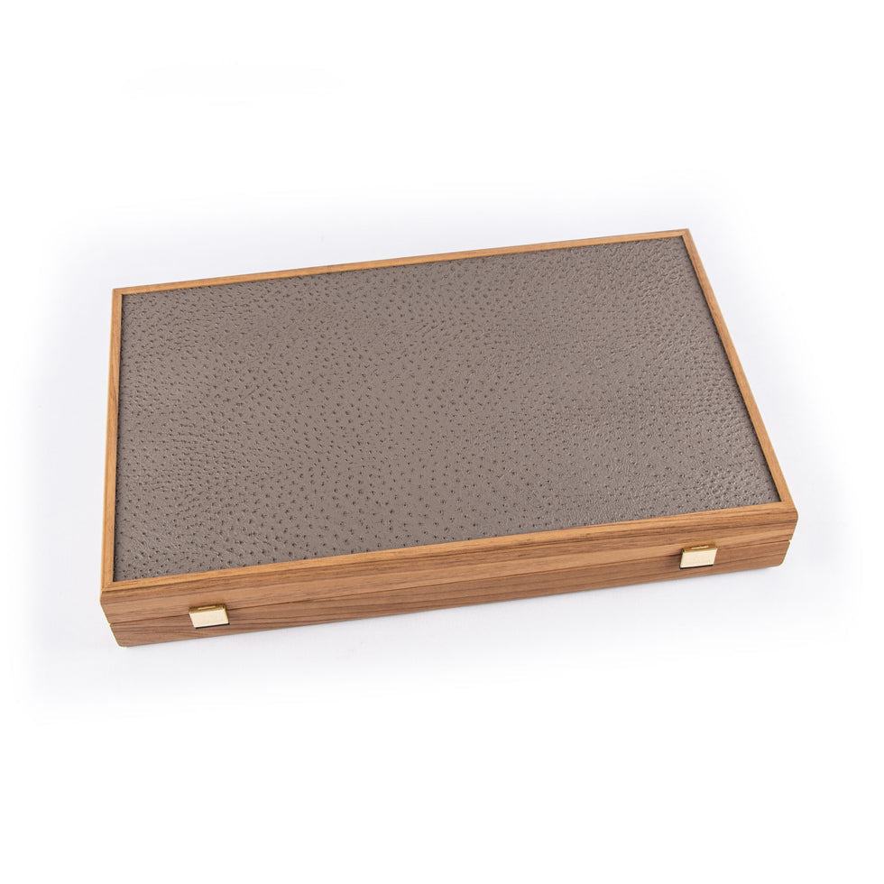 Premium Handcrafted Leatherette Grey Beige Ostrich Tote Backgammon Set 48x60cm (by Manopoulos) (BDE1OST)