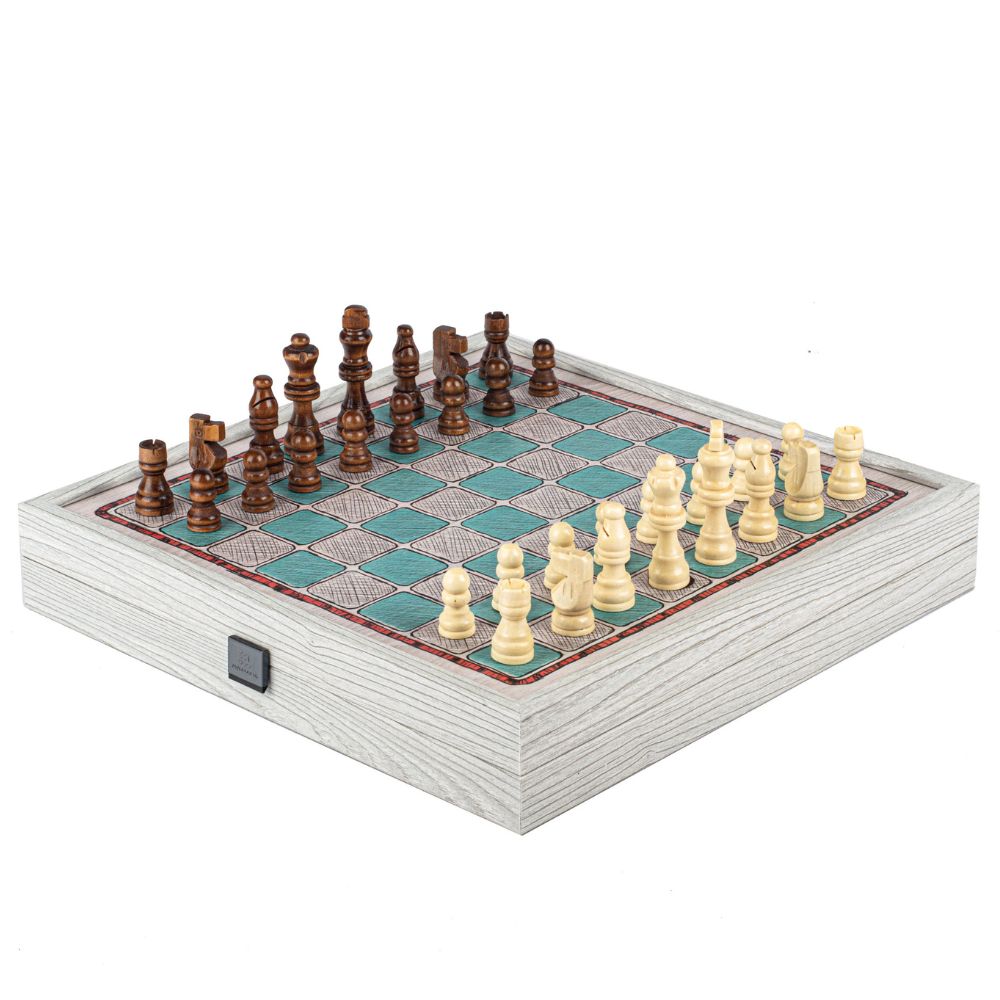 Handcrafted 5-in-1 Combo Game Collection - Chess, Backgammon, Ludo, Snakes & Checkers - Hand Drawn (by Manopoulos) (CBLS34DRC)