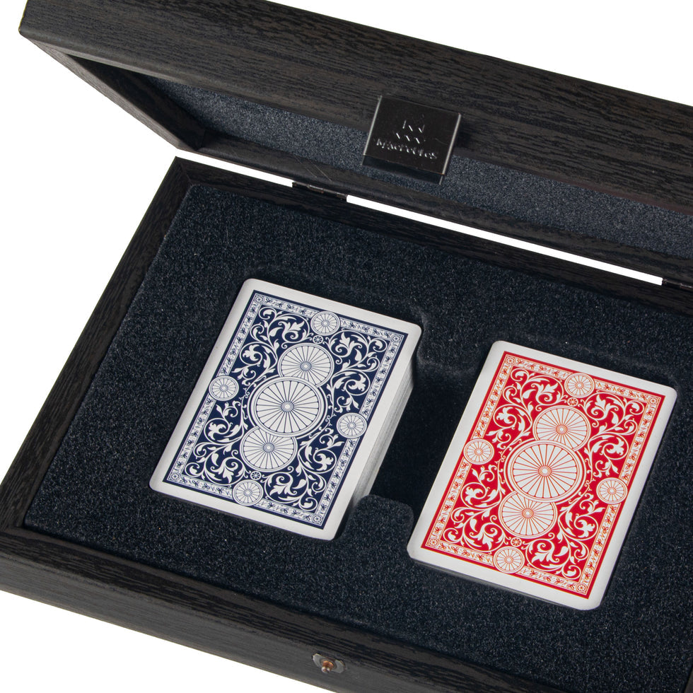 Luxury Plastic-Coated Playing Cards in Dark Grey Leather Croc Tote & Wooden Case 24 x 17cm (by Manopoulos) (CLE10CBL)