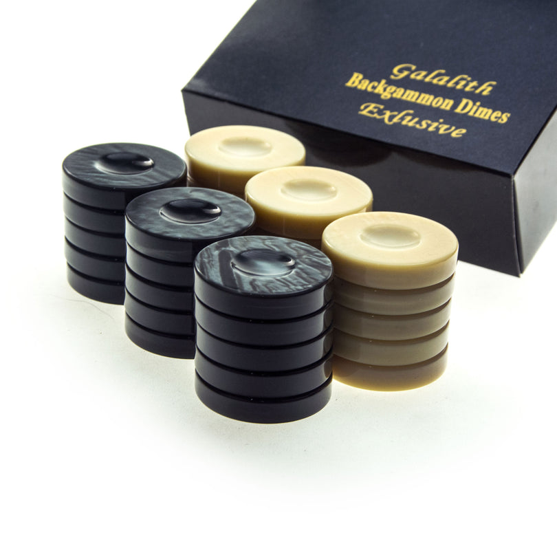 Handcrafted Premium Galalith Checkers in Black and Ivory (Large 36mm) (by Manopoulos) (PG1BLA)
