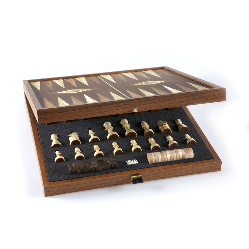 Classic Style 2-in-1 Combo Game Set - Chess & Backgammon in Walnut Case Large 41 x 41 cm (by Manopoulos) (STP36E)