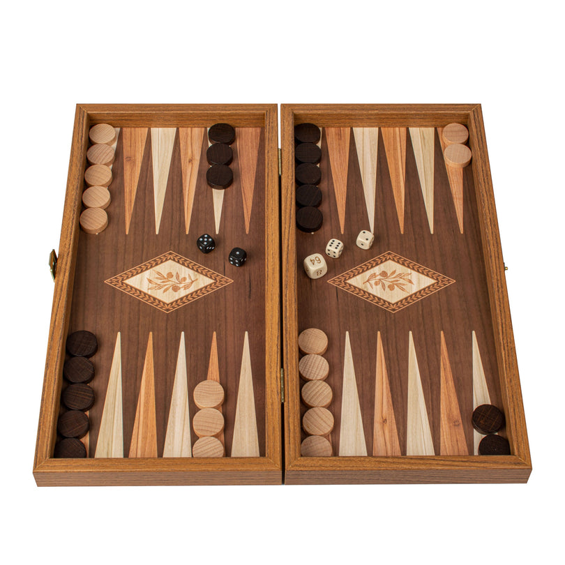 Handcrafted Backgammon Set Oak Wood Checkers Print - Medium Size 38x40cm (by Manopoulos)
