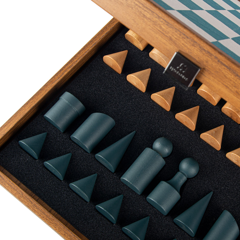 Bauhaus Style Turquoise & White Chess Set - King&