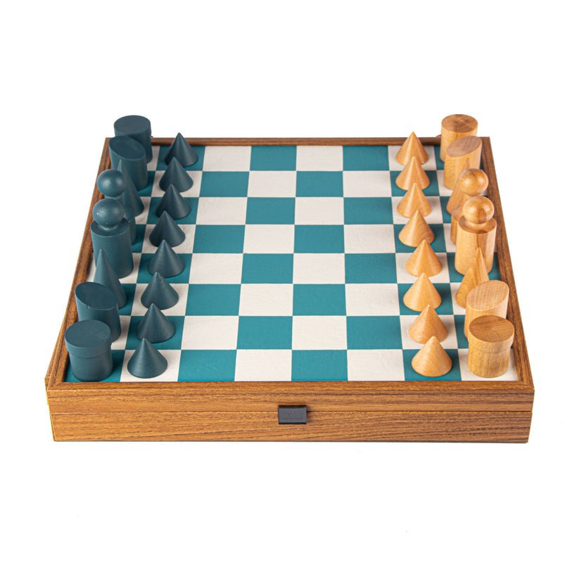 Bauhaus Style Turquoise & White Chess Set - King&