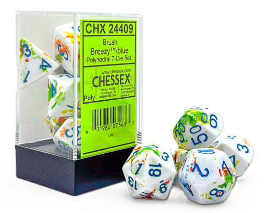 Chessex CHX24409 - Brush Breezy/blue Polyhedral 7-Dice Set - 601982075637 - Crystal Lotus