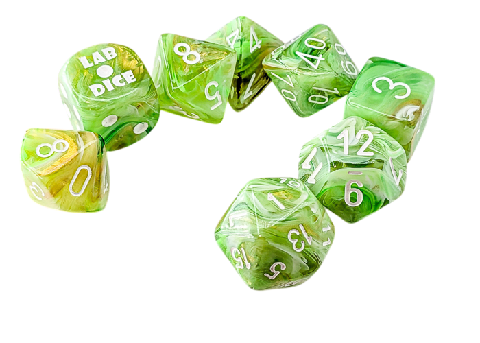 Chessex CHX30077 - Marble Sour Green/White Polyhedral 7-Dice Set (Plus Lab Dice) - 601982049966 - Crystal Lotus