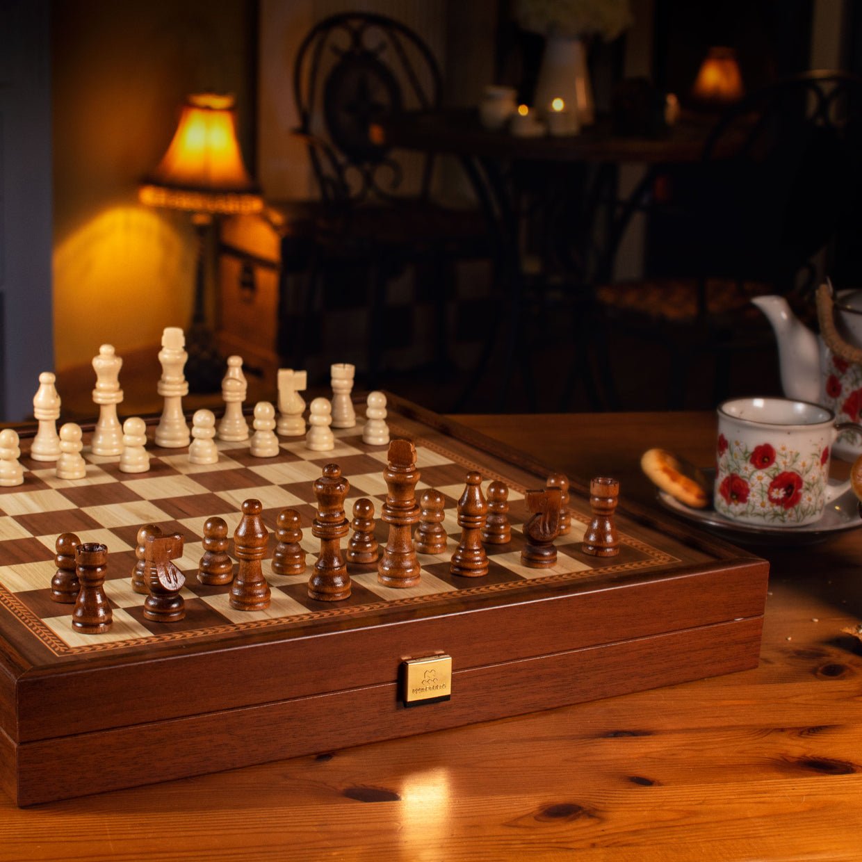 Classic Style 2 - in - 1 Combo Game Set - Chess & Backgammon in Walnut Case Large 41 x 41 cm (by Manopoulos) - 5200430706427 - Crystal Lotus