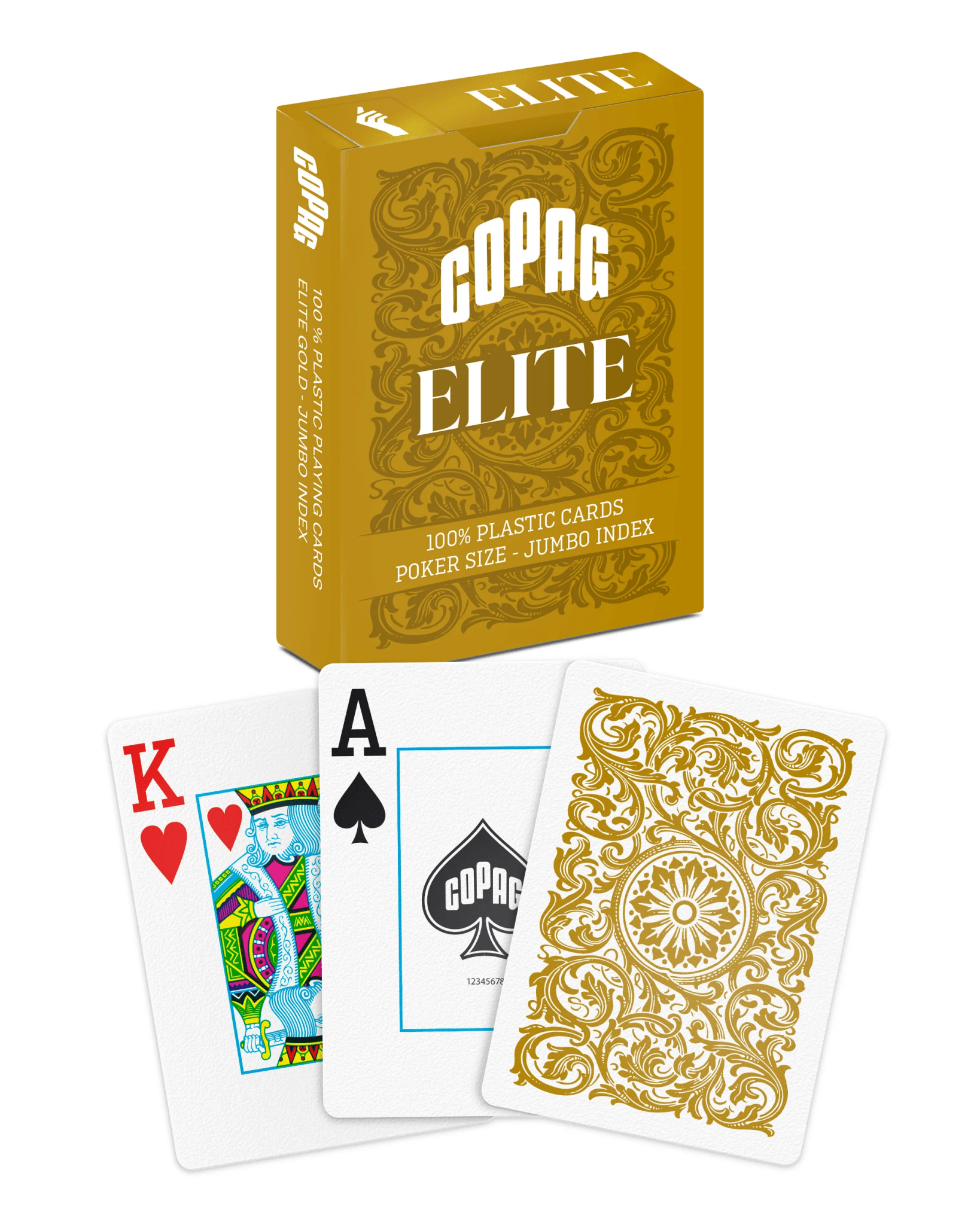 Copag - Elite 100% Plastic Poker Jumbo Index Playing Cards (Gold Color) - X002XTSKIL - Crystal Lotus