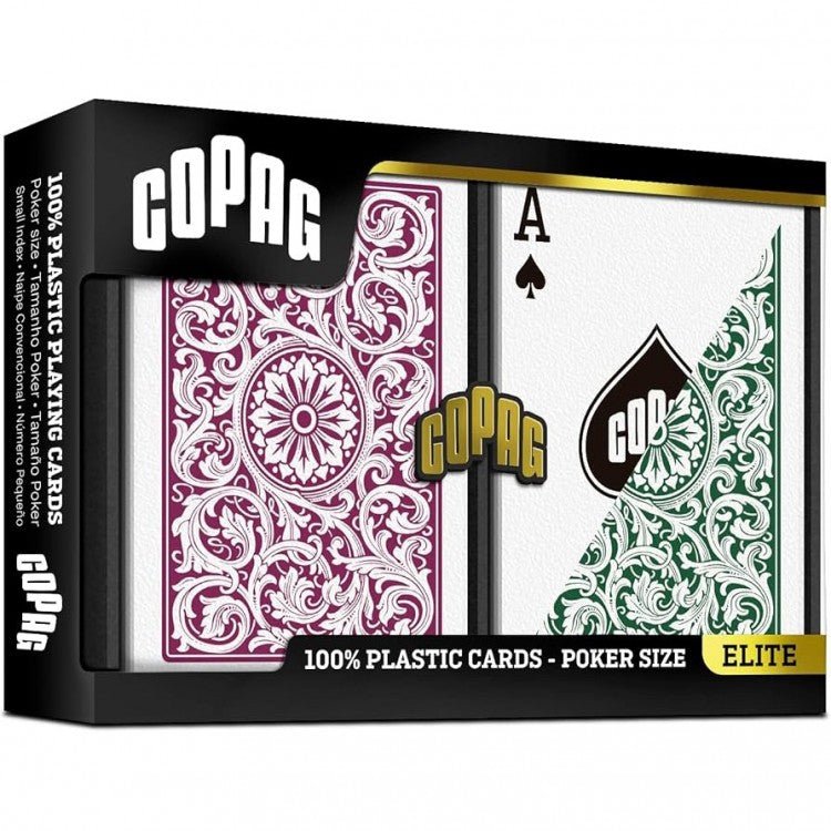 Copag - Elite Poker Size Regular Index Double Plastic Playing Card Deck (Green & Burgundy) - 831705006703 - Crystal Lotus