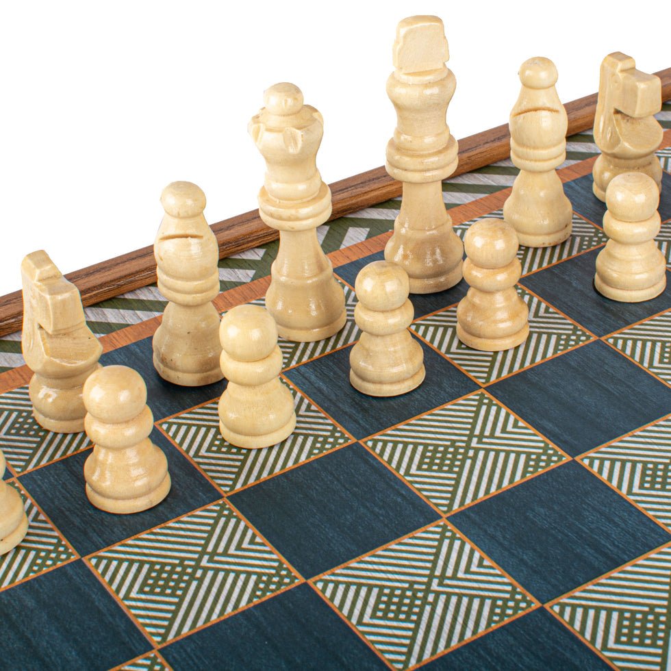 Handcrafted 5-in-1 Combo Game Collection - Chess, Backgammon, Ludo, Snakes & Checkers - Retro Design (by Manopoulos) (CBLS34GRE) - 5200430700722 - Crystal Lotus