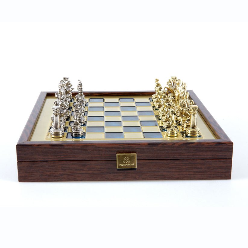 Handcrafted Greek Mythology Chess Set in Wooden Case – Gold & Silver Chessmen - Blue (Medium Size) (by Manopoulos) - 5250000000033 - Crystal Lotus