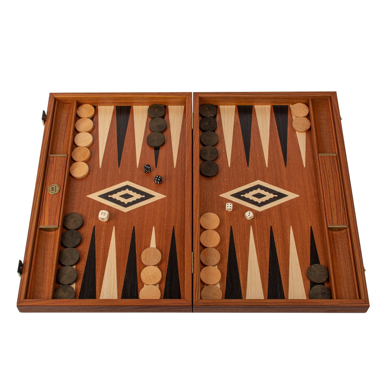 Handcrafted Mahogany Backgammon Set with Side Racks - Elegant Marquetry Design 48x60cm (by Manopoulos) - 5250000000039 - Crystal Lotus