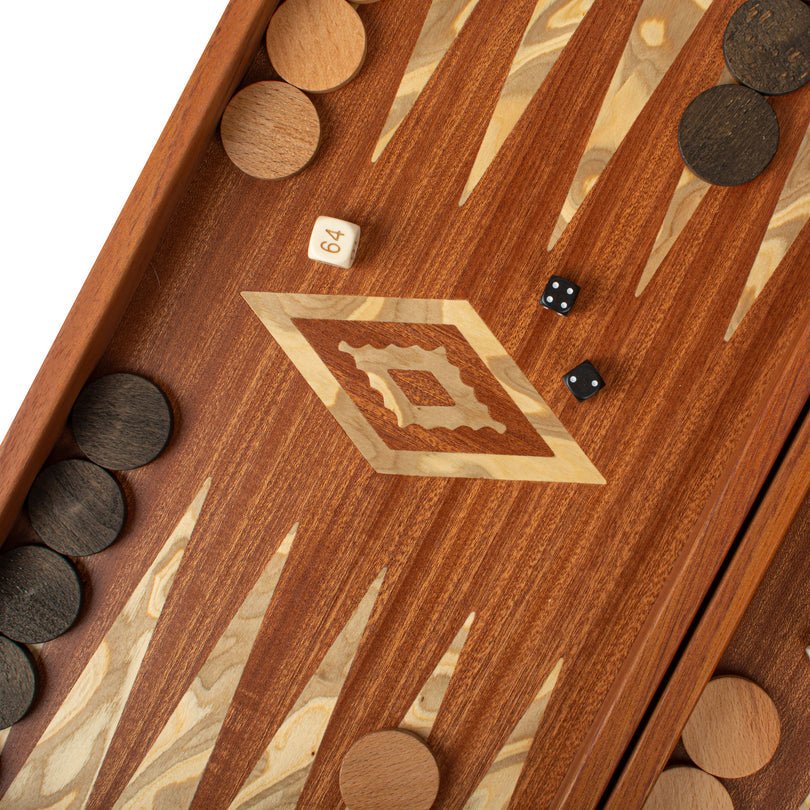 Handcrafted Mahogany & Olive Wood Backgammon Set - Elegant Marquetry Design Large 48x52cm (by Manopoulos) - 5200430705017 - Crystal Lotus