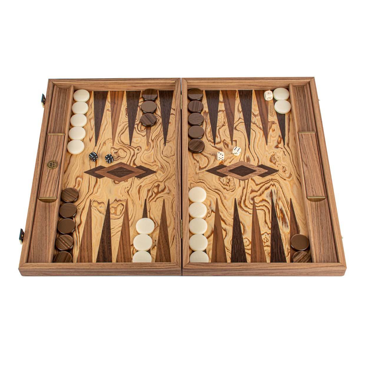 Handcrafted Olive Burl Replica Wood Backgammon Set with Side Racks 48x60cm (by Manopoulos) - 5250000000040 - Crystal Lotus