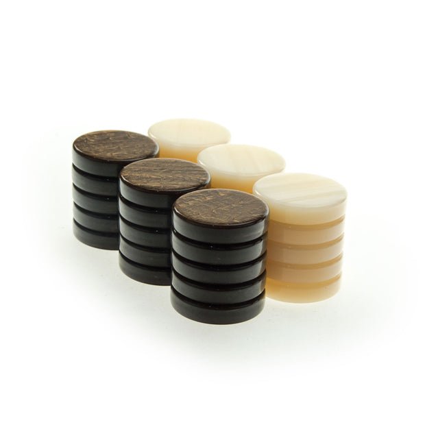 Handcrafted Premium Mother of Pearl Acrylic Checkers in Brown and Ivory (Large Size 36mm) (by Manopoulos) - 5250000000073 - Crystal Lotus
