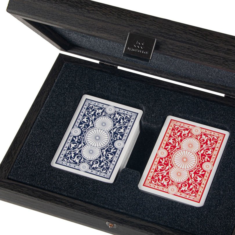 Luxury Plastic - Coated Playing Cards in Dark Grey Leather Croc Tote & Wooden Case 24 x 17cm (by Manopoulos) - 5250000000066 - Crystal Lotus