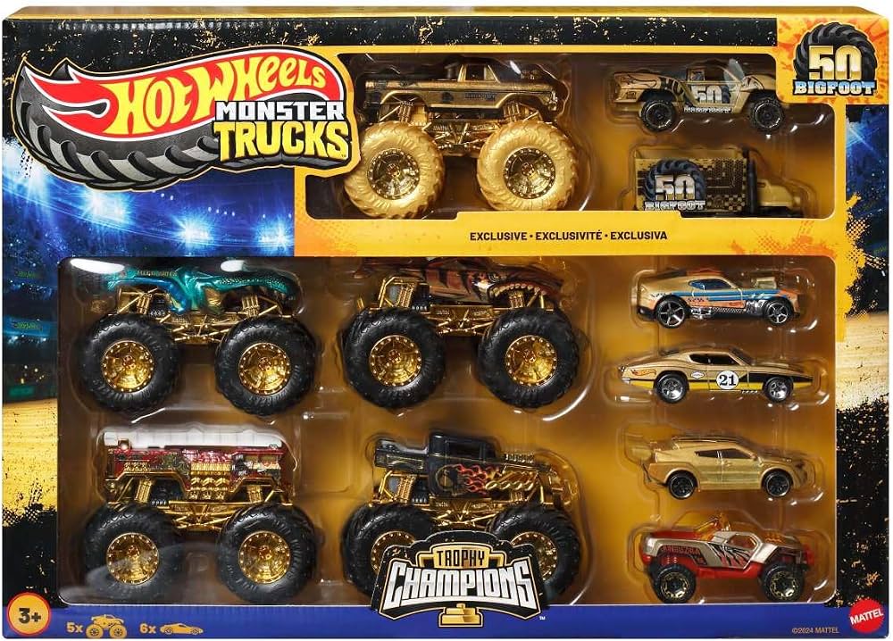 Mattel - Hot Wheels Monster Trucks: Bigfoot Trophy Champions Set with 11 Die-Cast Vehicles (JDW07) - 194735289431 - Crystal Lotus