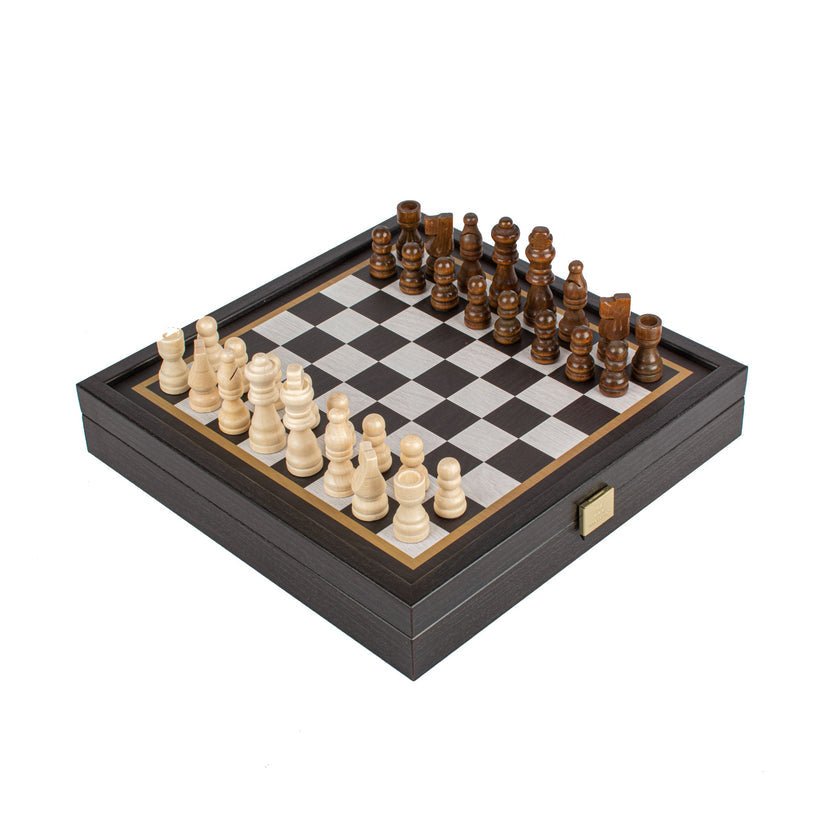 Modern 2 - in - 1 Combo Game Set - Chess & Backgammon in Black Wenge Wooden Case 27 x 27cm (by Manopoulos) - 5250000000050 - Crystal Lotus