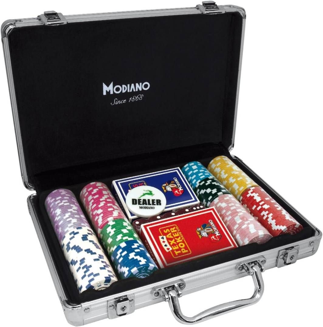 Modiano Poker Chips Set 200 14g pieces in 5 Colors (Includes Two Decks & Carring Case) - 8003080664416 - Crystal Lotus