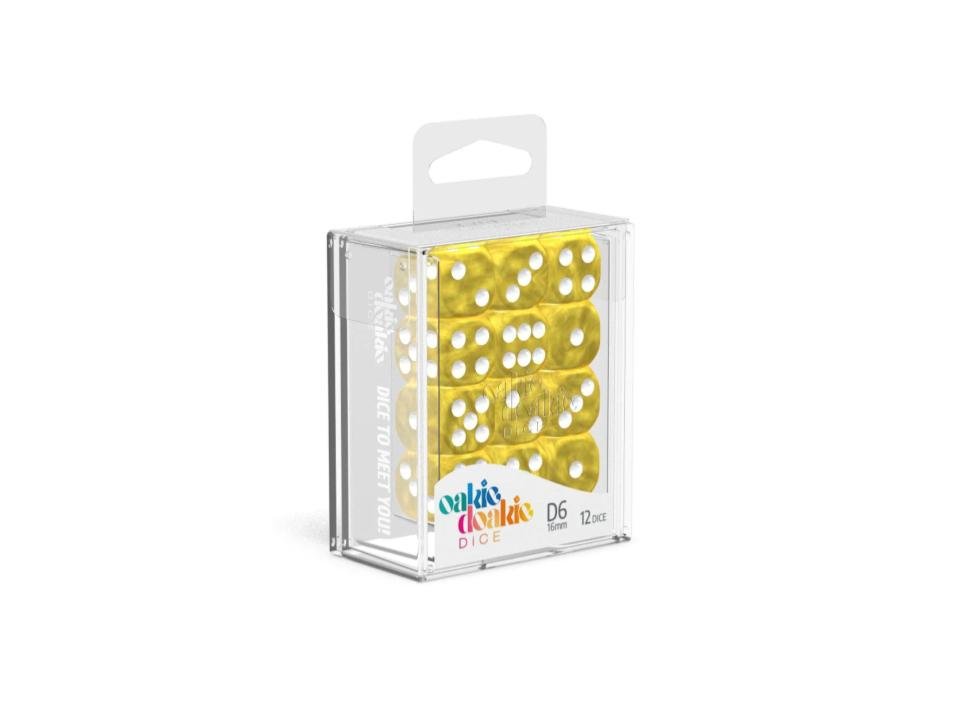 Oakie Doakie Dice D6 Dice 16 mm Marble - Yellow (12) - 4056133700511 - CrystalLotus.eu