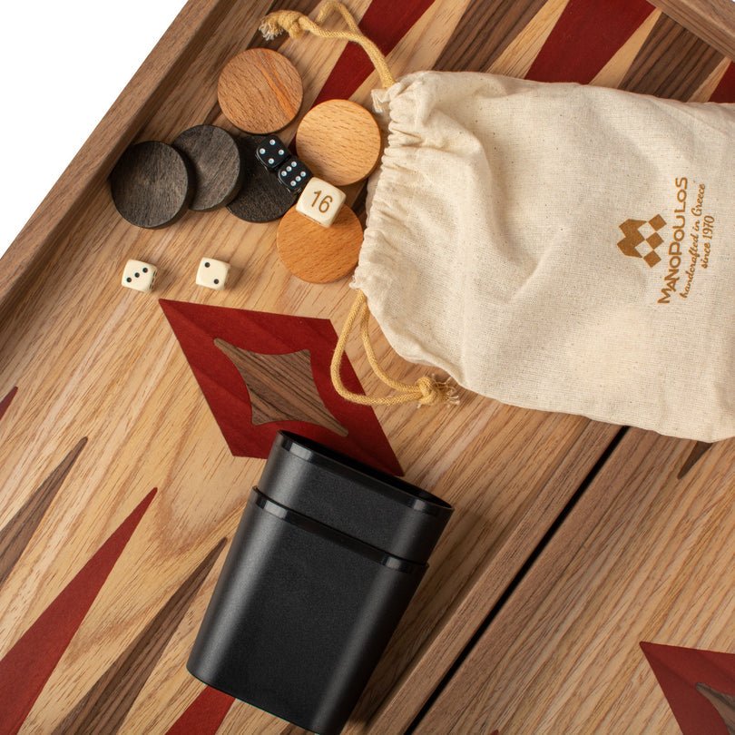 Premium Handcrafted Oak/Red & American Walnut Backgammon Set - Elegant Marquetry Design 48x52cm (by Manopoulos) - 5200430714545 - Crystal Lotus