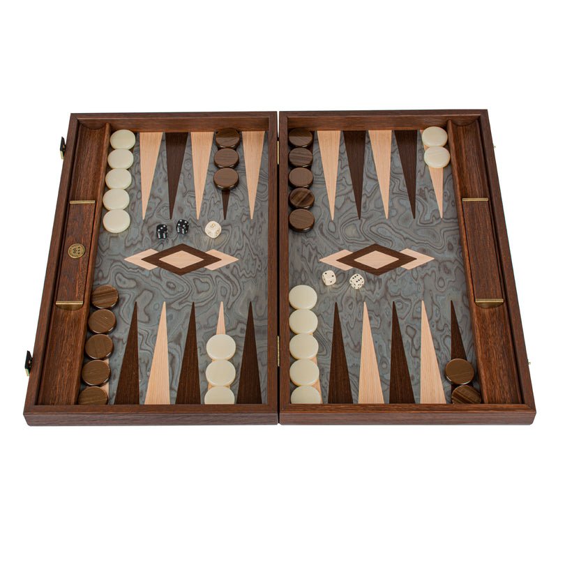 Premium Handcrafted Pearly Grey Vavona Backgammon Set - Luxury Board Game with Oak & Wenge Accents 48x60cm (by Manopoulos) - 5200430716686 - Crystal Lotus