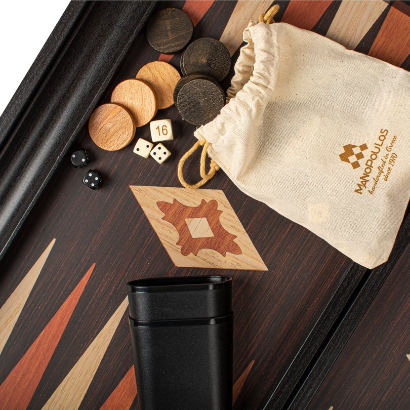 Premium Handcrafted Wenge Replica Wood Backgammon Set with Side Racks 48x60cm (by Manopoulos) - 5200430704904 - Crystal Lotus