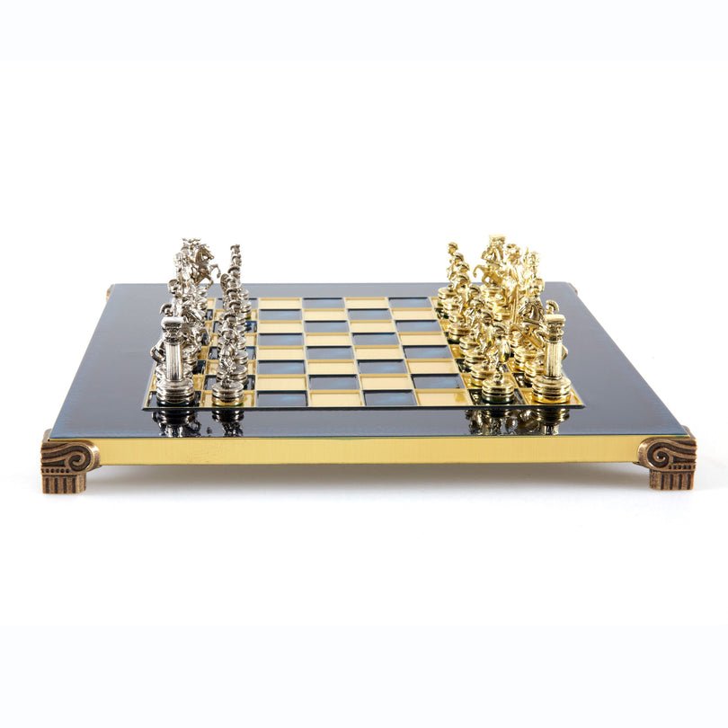 Premium Metalic Chess Set - Greek Roman Period Chessmen in Gold & Silver - Bronze Chessboard 28x28cm (by Manopoulos) - 5200430708438 - Crystal Lotus