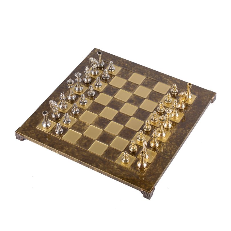 Premium Metalic Chess Set - Staunton like Chessmen in Gold & Silver - Bronze Chessboard 36x36cm (by Manopoulos) - 5200430710196 - Crystal Lotus