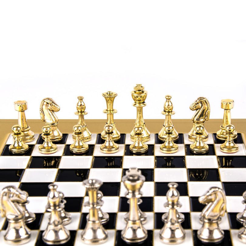 Premium Metalic Chess Set - Staunton like Chessmen in Gold & Silver - Gold Chessboard 28x28cm (by Manopoulos) - 5200430709183 - Crystal Lotus