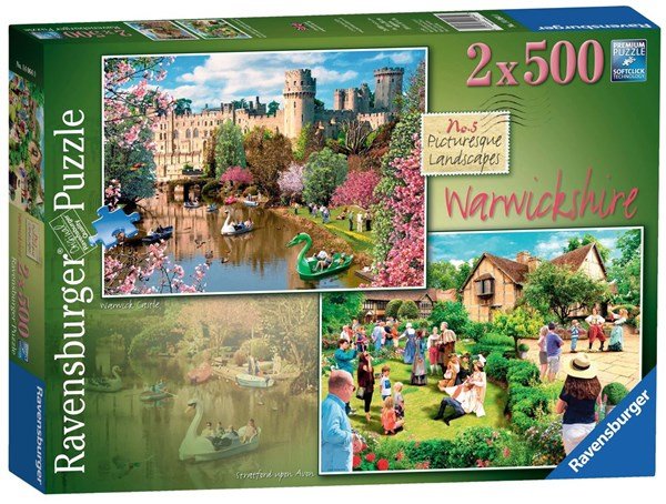 Ravensburger (14064) Picturesque Landscapes No.5 Warwickshire - Shakespeare’s Birthplace, Stratford & Warwick Castle 2x 500 piece Jigsaw Puzzle - 4005556140640 - CrystalLotus.eu