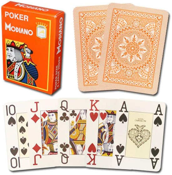 Modiano Poker 100% Plastic 4 Jumbo Index Orange