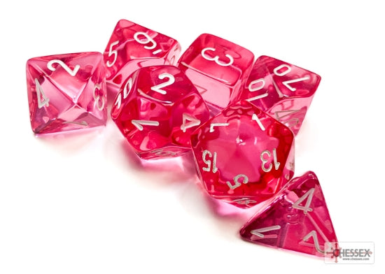 Chessex CHX23084 - Translucent Pink/White Polyhedral 7-Dice Set - 601982009977 - crystallotus.eu