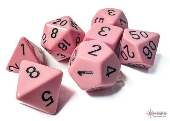 Chessex CHX25464 - Opaque Pastel Pink/Black Polyhedral 7-Dice Set - 601982043278 - crystallotus.eu