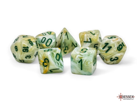 Chessex CHX22409 - Marble Mega-Hedral Green/Dark Green Polyhedral 7-Dice Set - 601982043957 - crystallotus.eu