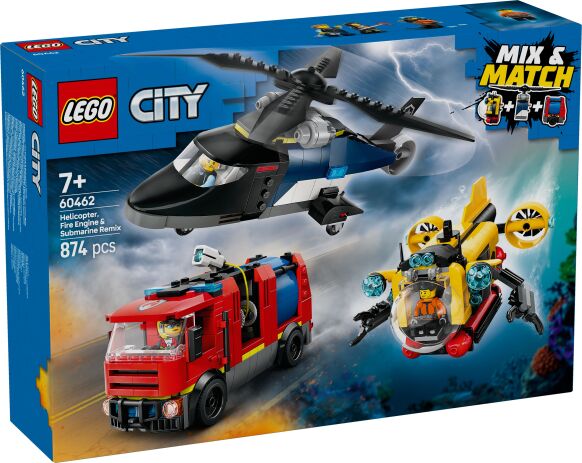 LEGO 60462 - City Helicopter, Fire Truck &amp; Submarine Remix - 401958060462 - crystallotus.eu