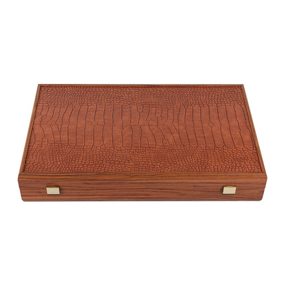 Premium Handcrafted Leatherette Crocodile Tote Backgammon Set - Caramel Brown, Rustic &amp; Ivory 48x60cm (by Manopoulos) (BDE1CBR)