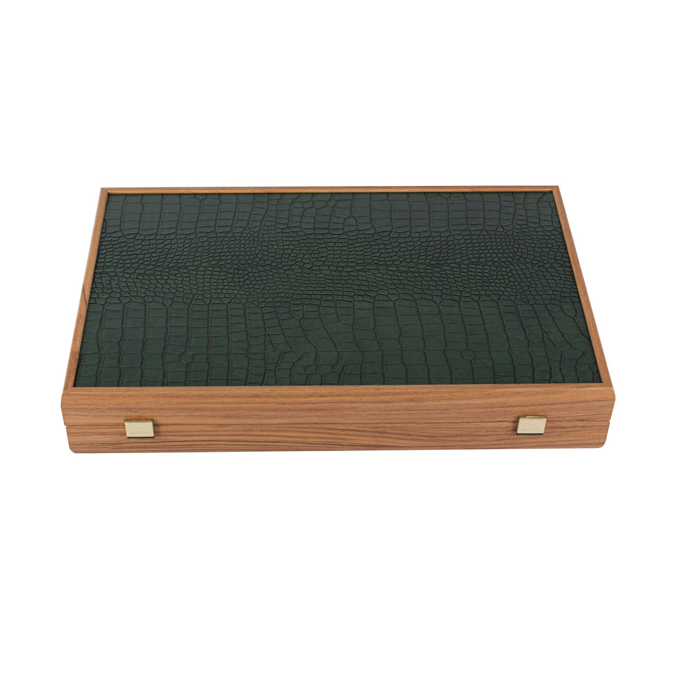 Premium Handcrafted Leatherette Crocodile Tote Backgammon Set - Green, Mocha &amp; Ivory 48x60cm (by Manopoulos) (BDE1CGR)