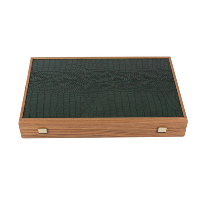 Premium Handcrafted Leatherette Crocodile Tote Backgammon Set - Green, Mocha &amp; Ivory 48x60cm (by Manopoulos) (BDE1CGR)