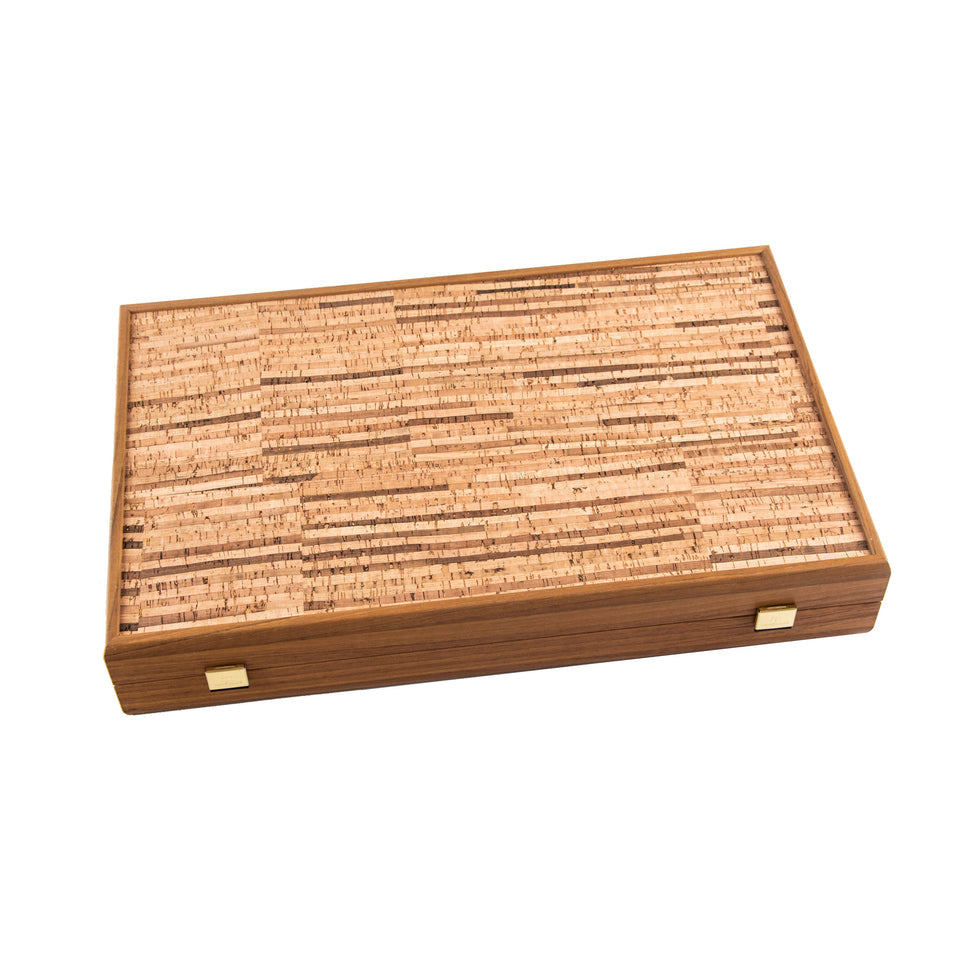 Premium Handcrafted Black Natural Cork Backgammon Set with Oak Wood Checkers 48x60cm (by Manopoulos) (BFF1BLA)