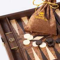 Premium Handcrafted Walnut Burl Backgammon Set with Side Racks 48x60cm (by Manopoulos)
