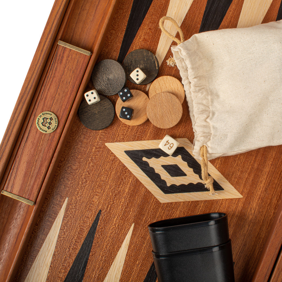 Handcrafted Mahogany Backgammon Set with Side Racks - Elegant Marquetry Design 48x60cm (by Manopoulos) (BMM1)