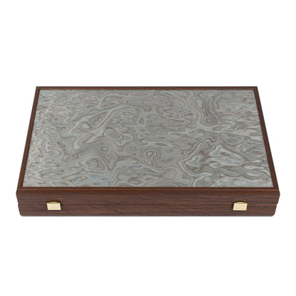 Premium Handcrafted Pearly Grey Vavona Backgammon Set - Luxury Board Game with Oak &amp; Wenge Accents 48x60cm (by Manopoulos) (BSS1)