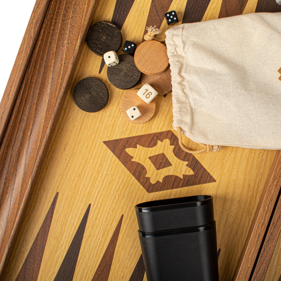 Premium Handcrafted Oak-Walnut Replica Wood Backgammon Set with Side Racks 48x60cm (by Manopoulos) (BXL1KD)