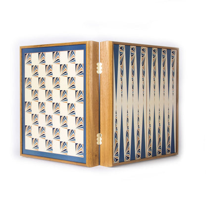 Handcrafted 5-in-1 Combo Game Collection - Chess, Backgammon, Ludo, Snakes &amp; Checkers - Navy Blue (by Manopoulos) (CBLS34BLU)